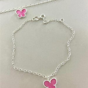 PULSEIRA PINGENTE BORBOLETA ROSA 20CM