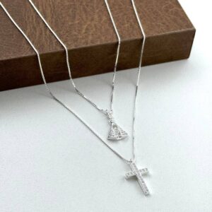 COLAR DUPLO CRUZ E NOSSA SENHORA